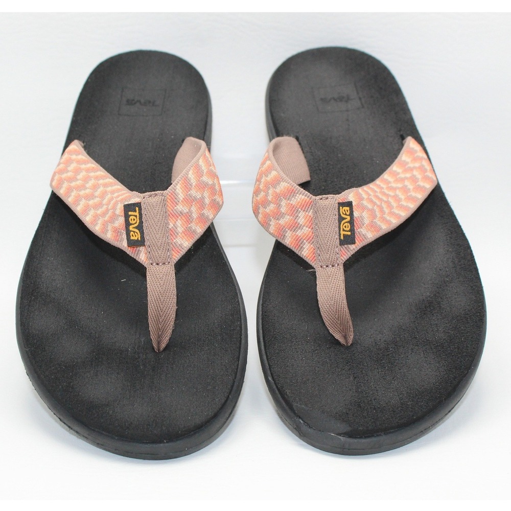 Teva Olowahu‎ Flip Flops Womens 9 Orange Geometric Mush Sole Sandals 1019040